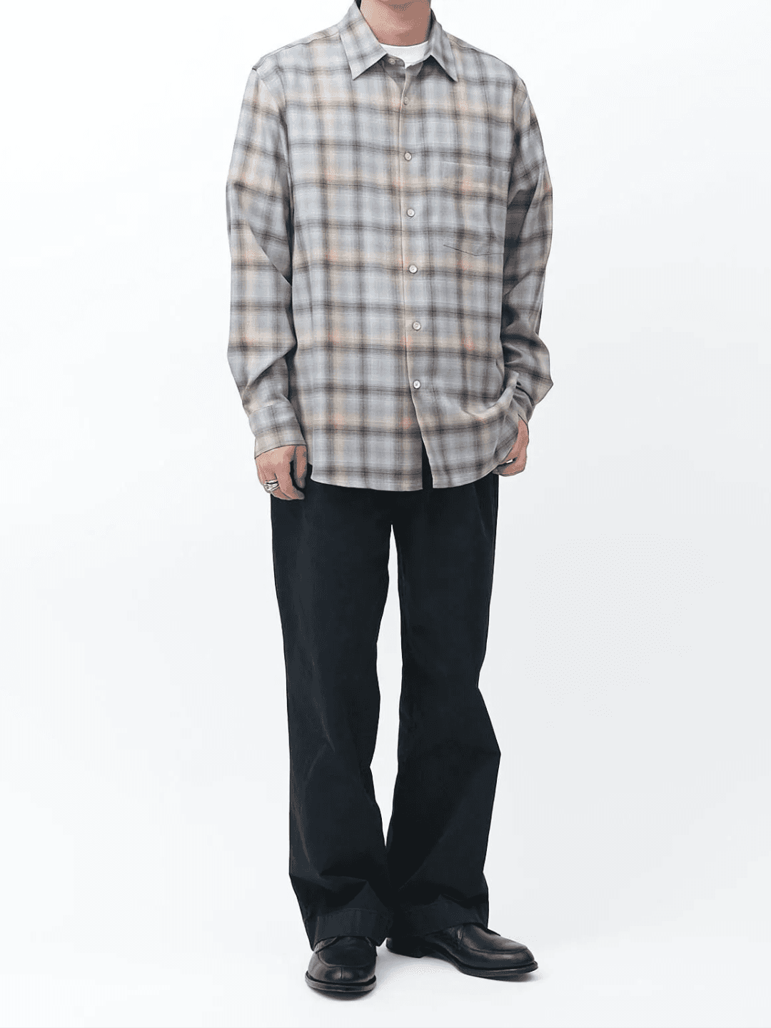 AURALEE SUPER LIGHT WOOL CHECK SHIRT BROWN CHARCOAL CHECK、BLUE ORANGE CHECK(5/5)
