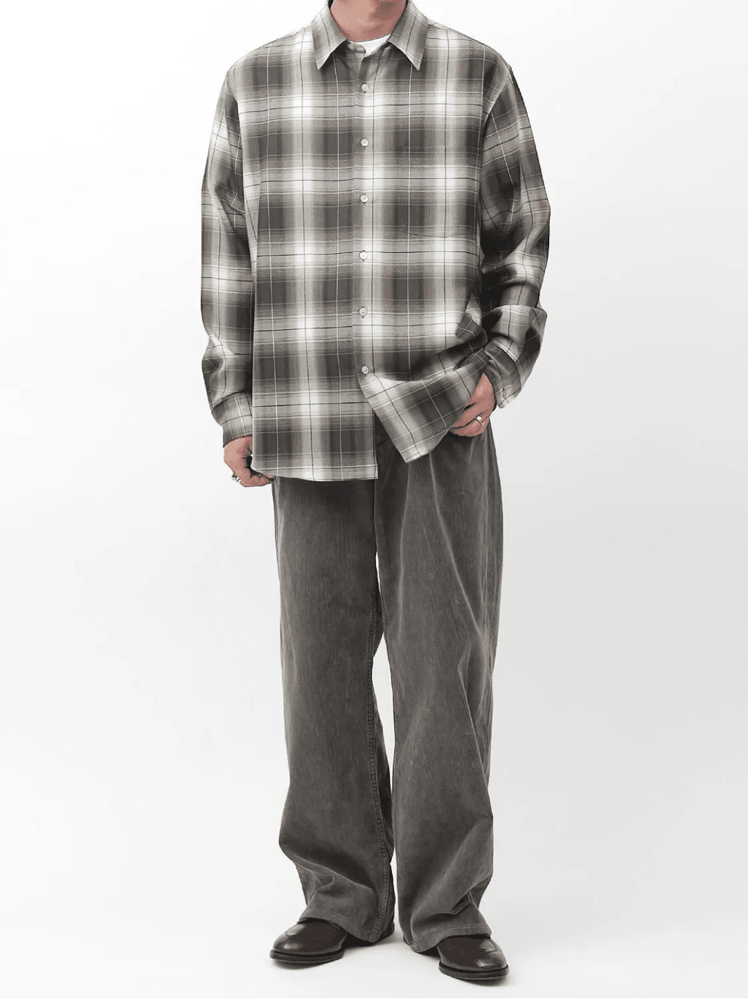 AURALEE SUPER LIGHT WOOL CHECK SHIRT BROWN CHARCOAL CHECK、BLUE ORANGE CHECK(4/5)