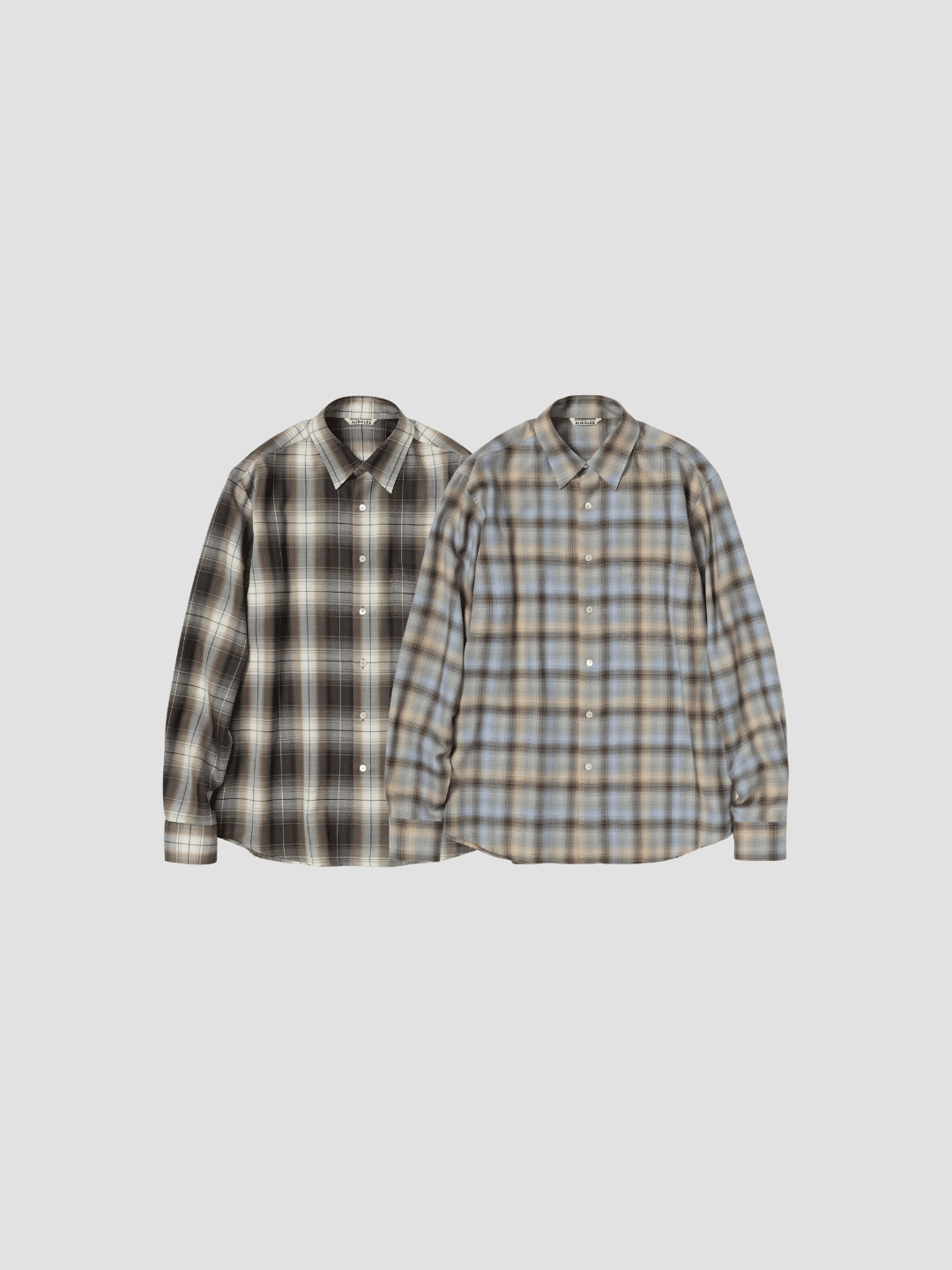 AURALEE SUPER LIGHT WOOL CHECK SHIRT BROWN CHARCOAL CHECK、BLUE ORANGE CHECK(1/5)