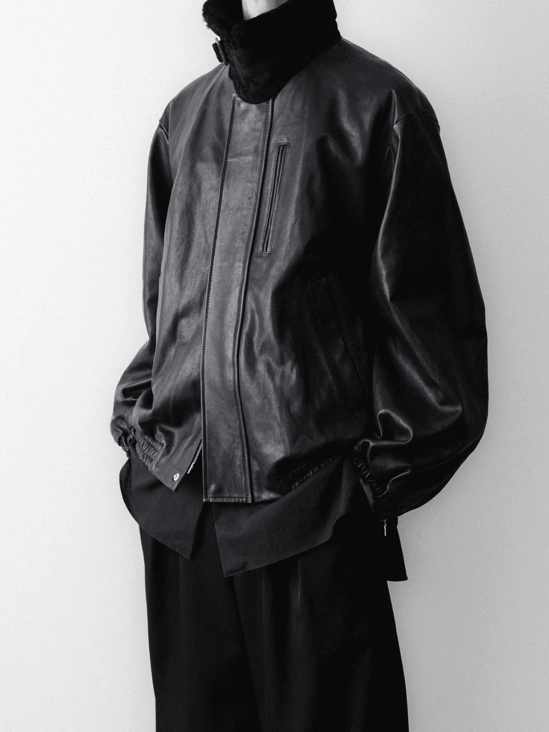 ssstein MOUTON COLLAR CALF ZIP JACKET BLACK、DARK BROWN(4/6)