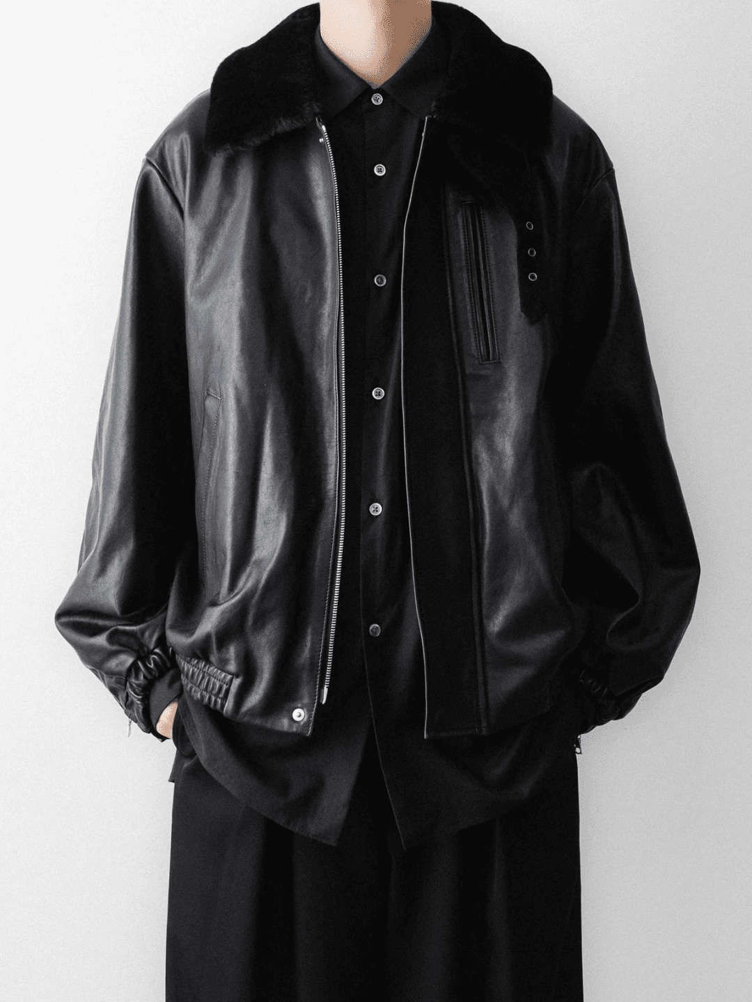 ssstein MOUTON COLLAR CALF ZIP JACKET BLACK、DARK BROWN(3/6)