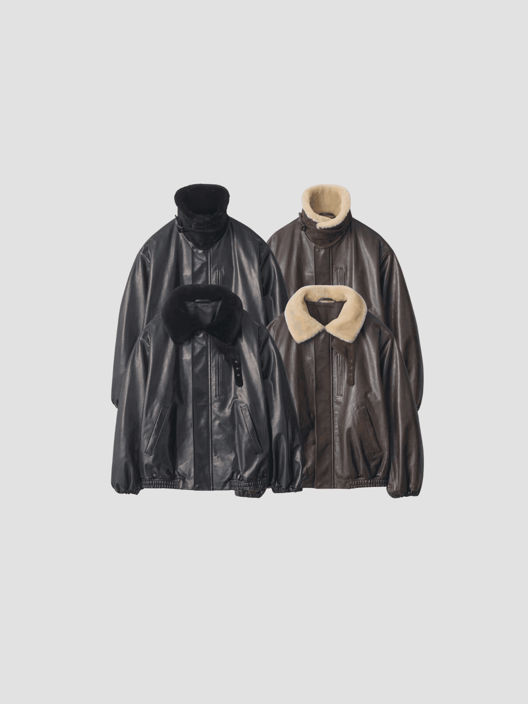 ssstein MOUTON COLLAR CALF ZIP JACKET BLACK、DARK BROWN(2/6)
