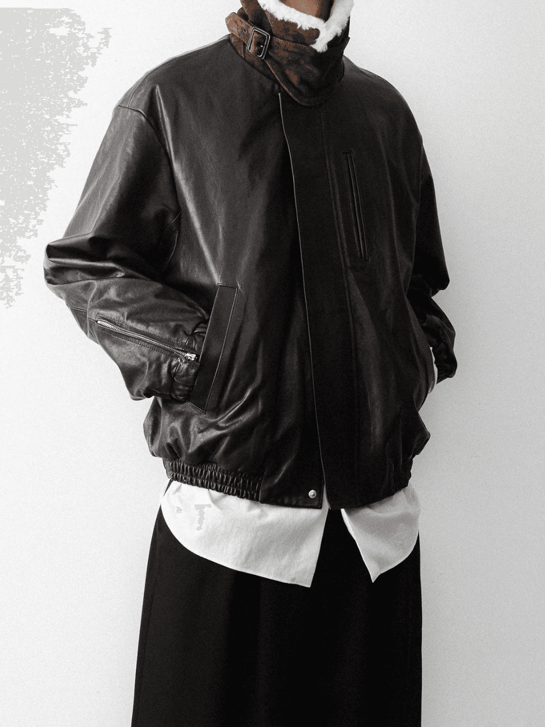 ssstein MOUTON COLLAR CALF ZIP JACKET BLACK、DARK BROWN(6/6)
