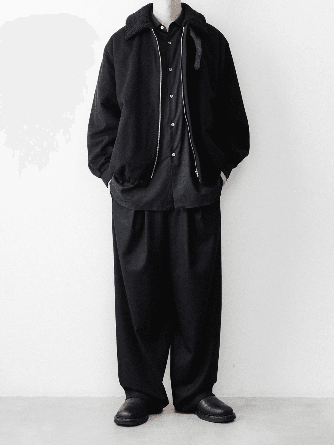 ssstein MOUTON COLLAR WOOL CASHMERE PADDED JACKET BLACK、DARK NAVY、GREY(3/11)