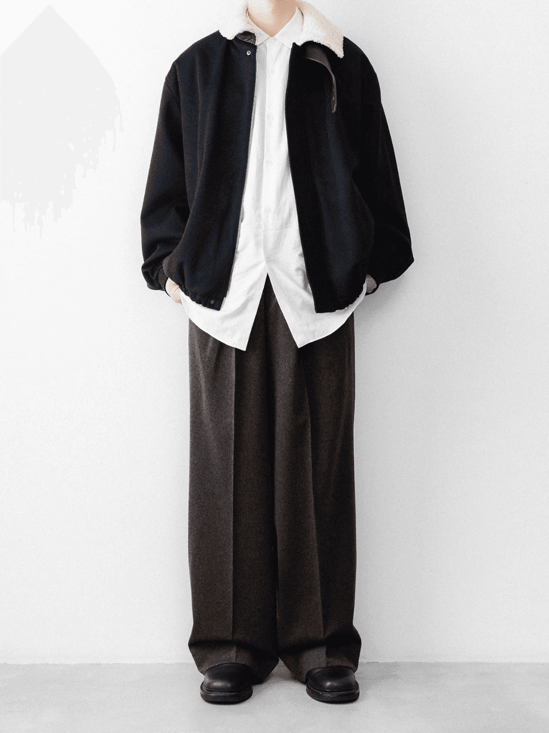 ssstein MOUTON COLLAR WOOL CASHMERE PADDED JACKET BLACK、DARK NAVY、GREY(6/11)