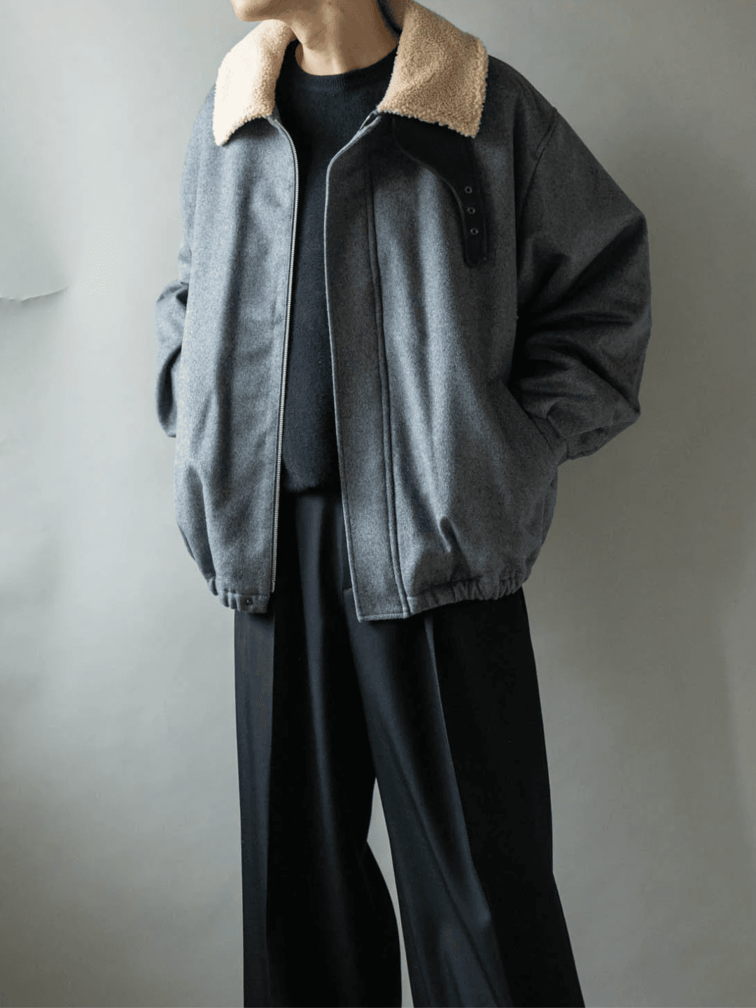 ssstein MOUTON COLLAR WOOL CASHMERE PADDED JACKET BLACK、DARK NAVY、GREY(11/11)