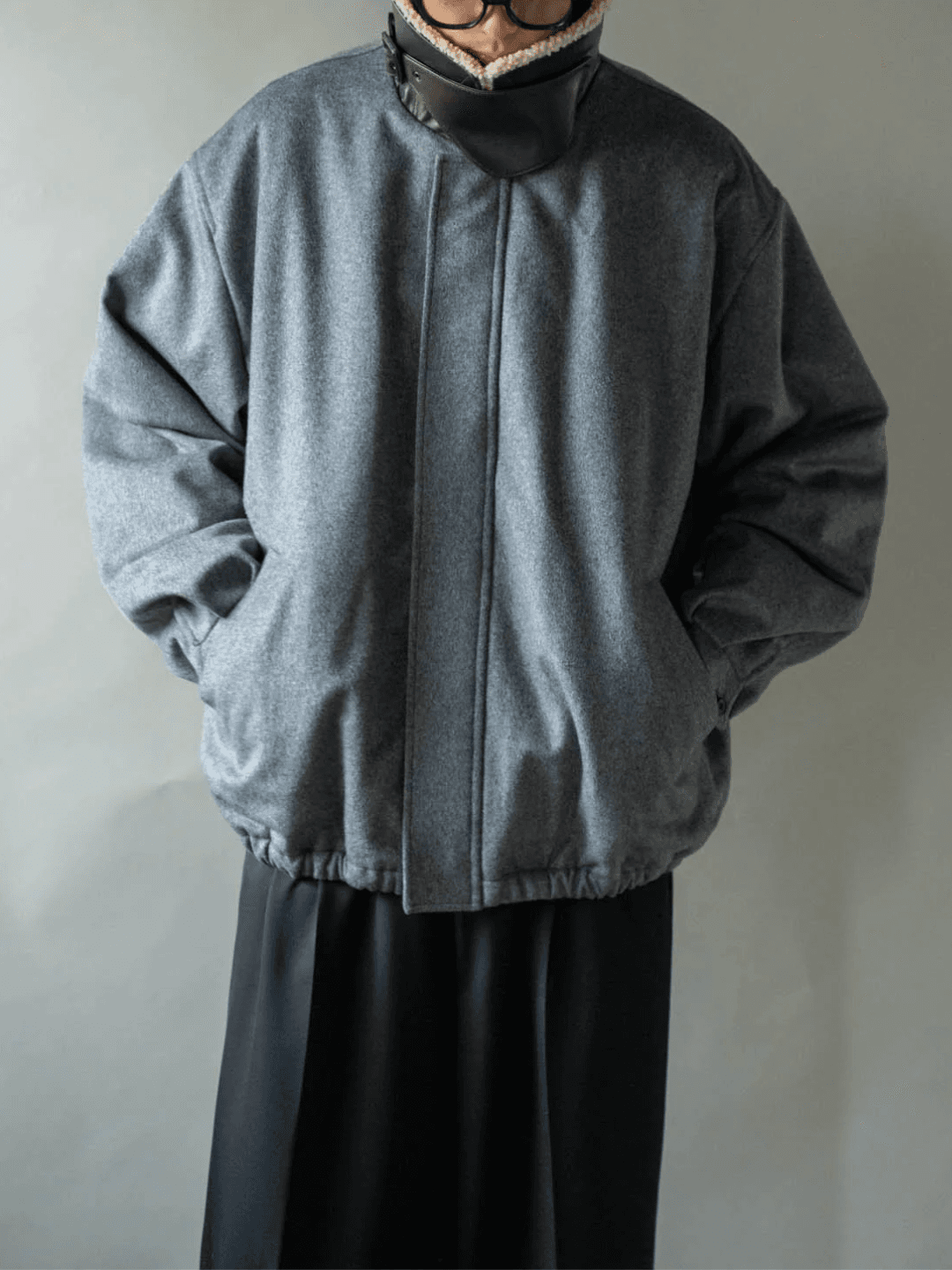 ssstein MOUTON COLLAR WOOL CASHMERE PADDED JACKET BLACK、DARK NAVY、GREY(10/11)