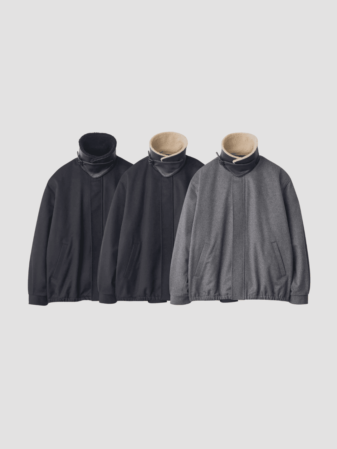 ssstein MOUTON COLLAR WOOL CASHMERE PADDED JACKET BLACK、DARK NAVY、GREY(2/11)