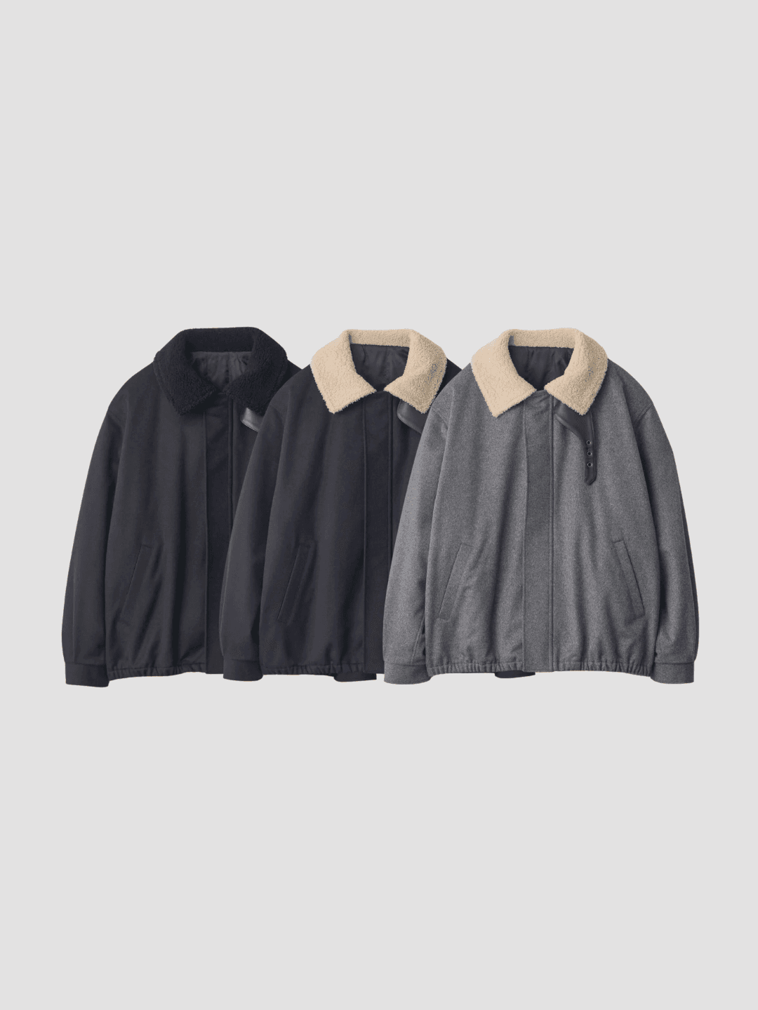 ssstein MOUTON COLLAR WOOL CASHMERE PADDED JACKET BLACK、DARK NAVY、GREY(1/11)