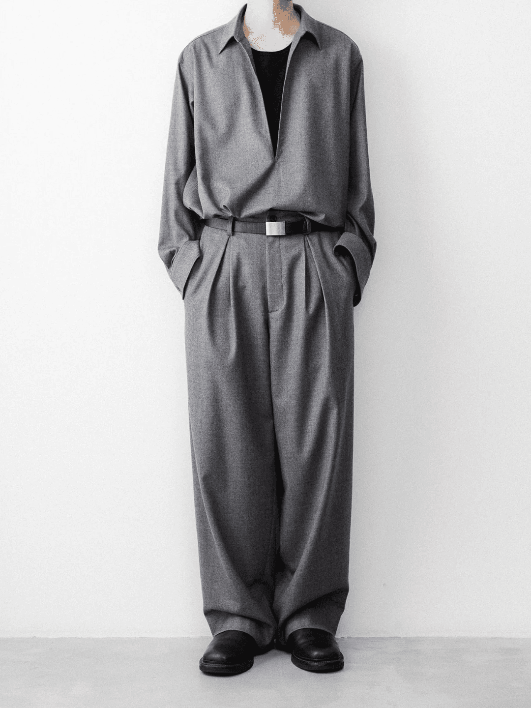 ssstein WOOL FLANNEL OVERSIZED SKIPPER SHIRT BLACK、GREY(4/5)