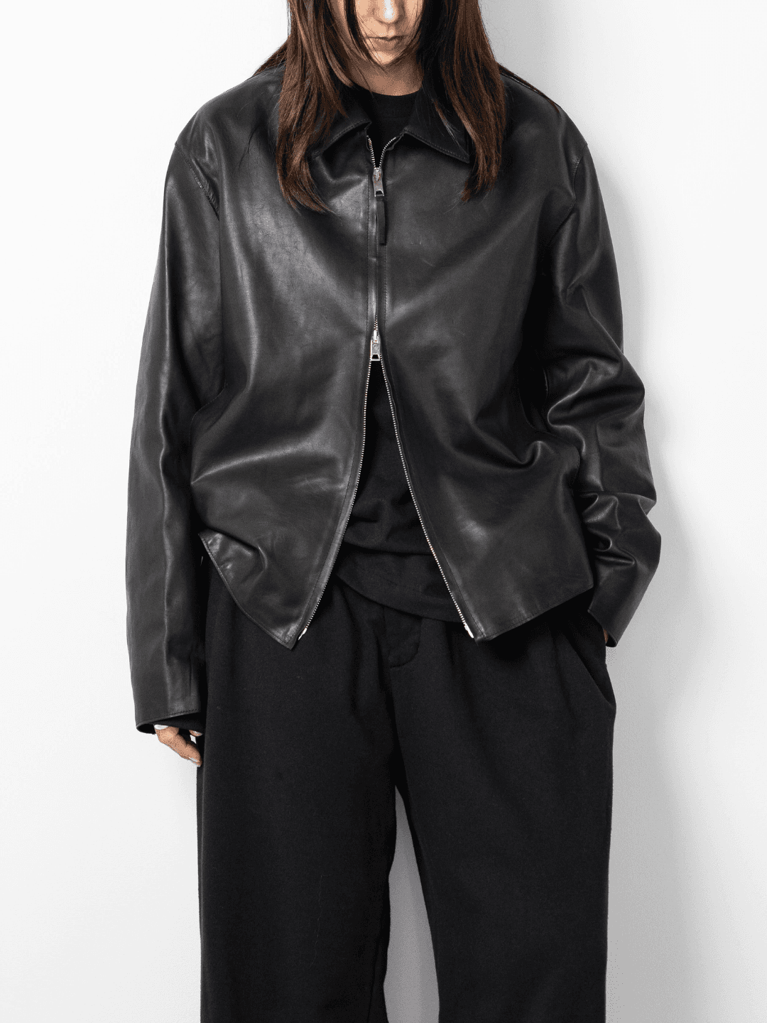YOKE CALF NAPPA LEATHER MINIMAL BLOUSON BLACK(3/4)