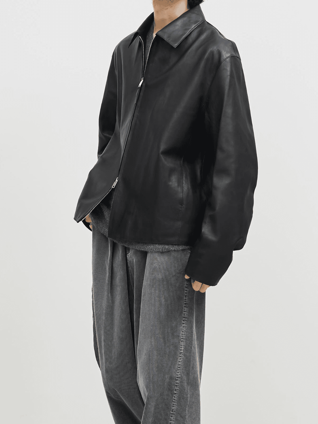 YOKE CALF NAPPA LEATHER MINIMAL BLOUSON BLACK(4/4)