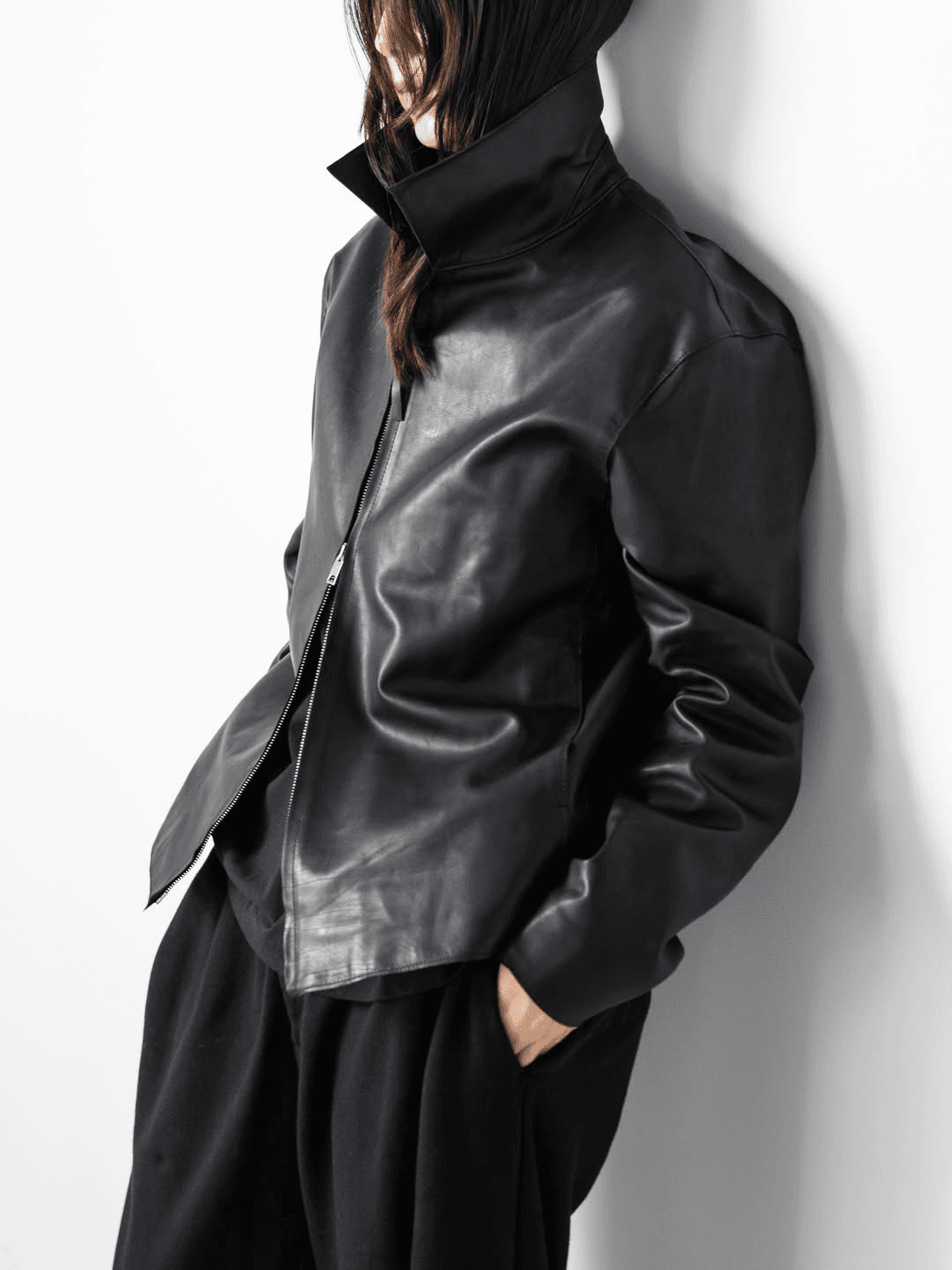 YOKE CALF NAPPA LEATHER MINIMAL BLOUSON BLACK(2/4)